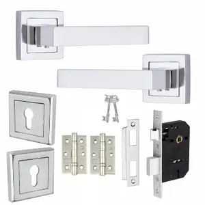 1 Set Delta Design Door Handles Polished Chrome Key Lock Set With Ball bearing Hinges