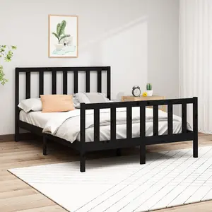 Berkfield Bed Frame Black Solid Wood Pine 150x200 cm 5FT King Size