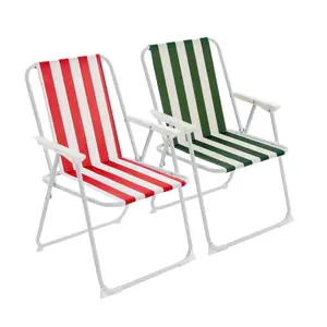 Harbour Housewares - Folding Metal Beach Chairs - Red/Green Stripe - Pack of 2