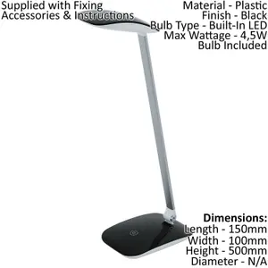 Table Desk Lamp Colour Balck Touch On/Off Dimming Bulb LED 4.5W Included