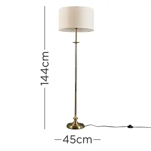 ValueLights Belmont Traditional Style Antique Brass Sconce Floor Lamp with Beige Drum Shade