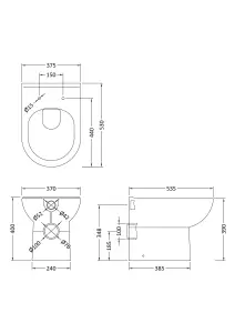 D-Shape Back To Wall Toilet Pan   - 400mm x 375mm x 535mm