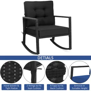 Costway Outdoor Wicker Furniture Rocking Chair Metal Frame Patio Rattan Rocker w/ Cushion