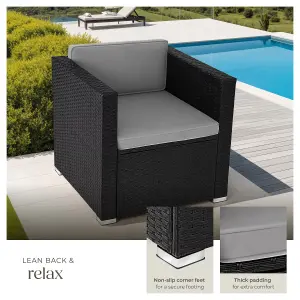 Rattan Garden Armchair Lignano - UV-resistant, with seat and back cushions - black