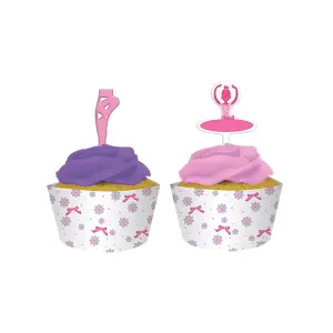 Ballerina Muffin Cases With Picks (Pack of 12) White/Pink (One Size)