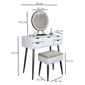 Gabriella Black Dressing Table with Touch Sensor LED Mirror