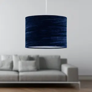 First Choice Lighting Set of 2 Navy Blue Crushed Velvet 25cm Pendant Lightshades