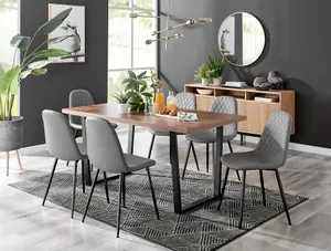 Furniturebox Kylo Brown Rectangular Wood Effect Dining Table & 6 Grey Faux Leather Corona Black Leg Chairs