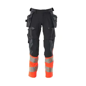 Mascot Accelerate Safe Trousers with Holster Pockets - Dark Navy/Hi-Vis Red   (40.5) (Leg Length - Short)