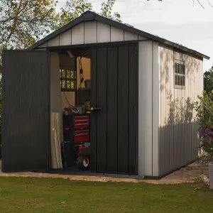 Keter Oakland Apex Anthracite grey Plastic 2 door Shed with floor & 2 windows