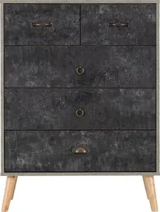 Nordic 3+2 Drawer Chest in Grey and Charcoal Concrete Finish