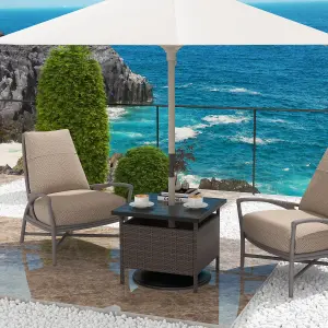 Costway Rattan Umbrella Side Table Outdoor Garden Leisure Coffee Table w/ Umbrella Hole