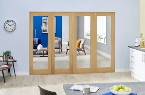 Green & Taylor Shaker Oak 1 Lite Clear Glass - Prefinished Internal French Folding Doorset - 2524 x 2031 x 108mm (WxHxT)