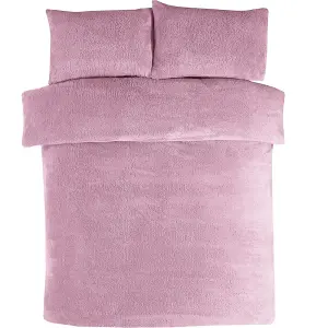 Sleepdown Mauve Teddy Fleece Duvet Bed Quilt Cover With Pillow Case Set Bedding King