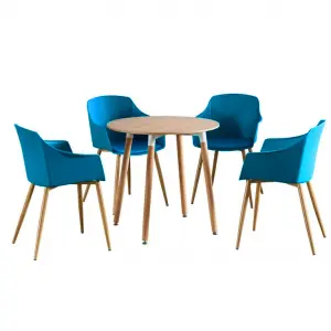 Eden Round Dining Set with an Oak Dining Table and 4 Blue Dining Chairs