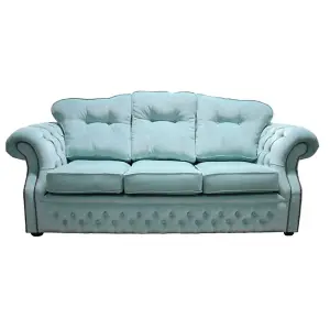 Chesterfield Traditional 3 Seater Sofa Pimlico Aqua Blue Fabric In Era Style