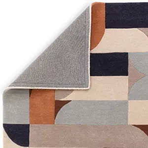 Terracotta Handmade Abstract Geometric Wool 12-14mm Thick Stain-Resistant Rug For Bedroom, & Dining Room-120cm X 170cm