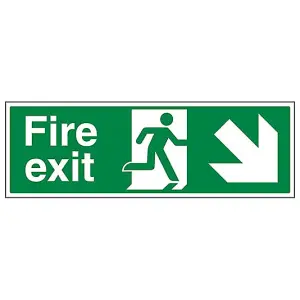 Fire Exit Arrow DOWN RIGHT Safety Sign - Rigid Plastic 600x200mm (x3)