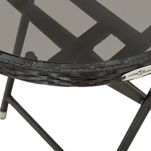 Berkfield Tea Table Black 60 cm Poly Rattan and Tempered Glass