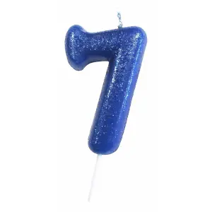 Anniversary House Glitter 7th Birthday Candle Blue (One Size)