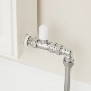 Flomasta Polished Straight Thermostatic Radiator valve & lockshield (Dia)15mm x ½"