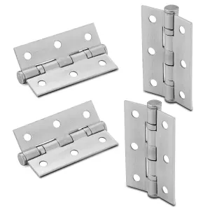 XFORT 3 Inch (75mm) Satin Chrome Ball Bearing Hinges, Steel Door Hinge for Wooden Doors (2 Pairs)