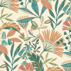 Grandeco Matisse Tropical Leaves Textured Wallpaper, Neutral Coral