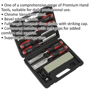 Premium 8 Piece Hammer-Thru Wood Chisel Set with Bevel Edged Blades and Storage Case