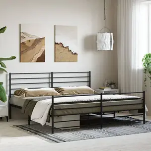 Berkfield Metal Bed Frame with Headboard and Footboard Black 200x200 cm