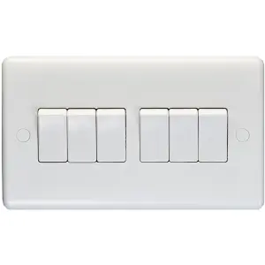 6 Gang Multi 10A Light Switch 2 Way - WHITE PLASTIC Wall Plate Outlet Rocker