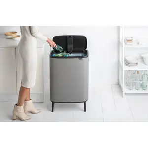 Brabantia Bo Hi 30 Litre + 30 Litre Touch Bin with Two Inner Buckets Mineral Concrete Grey