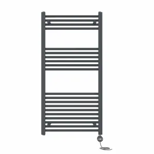 Right Radiators Prefilled Thermostatic Electric Heated Towel Rail Straight Ladder Warmer Rads - Anthracite 1200x600 mm