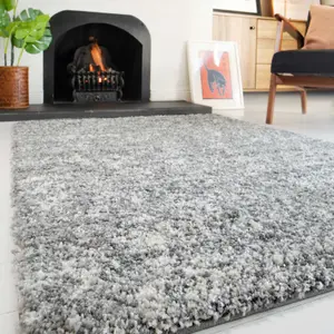 Super Soft Silver Grey Mottled Shaggy Area Rug 120x170cm