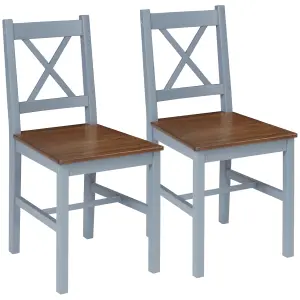 HOMCOM Dining Chairs Set of 2, Pine Wood Frame, Cross Back for Kitchen Grey