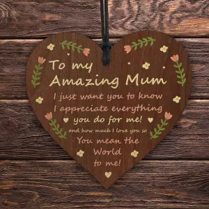 Red Ocean A Present For Mum Mothers Day Gifts Handmade Plaque Present Wooden heart hanging plaque Mother from daughter thank you