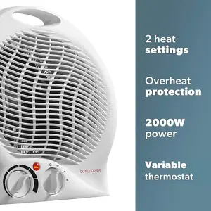 Daewoo 2000W White Fan Heater 2 Heat Settings Auto Safety Cut Out with Carry Handle