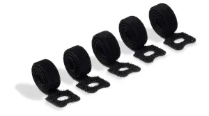 Durable CAVOLINE Reusable Hook and Loop Cable Tie Straps - 5 Pack - Black