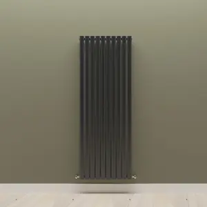 Vertical Black Single Oval Panel Radiator (H)1600mm x (W)590mm, 5670 BTU.