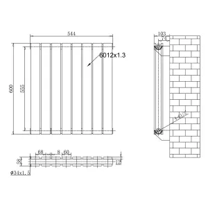 Porter Black Double Horizontal Flat Panel Radiator - 600x544mm