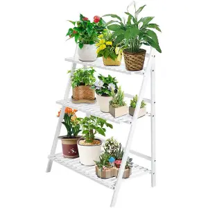 Garden White 3-Tier Foldable Wooden Plant Stand