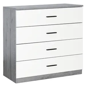 URBNLIVING Height 73cm 4 Drawer Wooden Bedroom Chest Cabinet Modern Ash Grey Carcass and White Drawers Wide Storage Cupboard Close