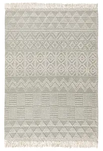 Ivory Geometric Kilim Luxurious Modern Easy to clean Rug for Dining Room Bed Room and Living Room-160cm X 220cm