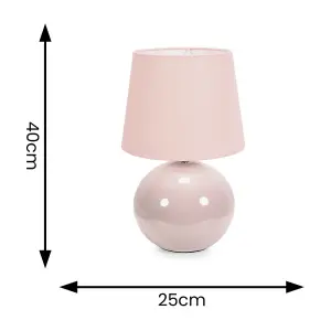 ValueLights Bosco Stone Natural Ceramic Table Lamp with Pink Tapered Shade - LED Bulb Included