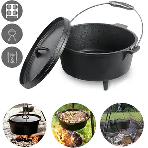 Black Cast Iron Dutch Oven Sauce Pan with Legs for Camping 4.5L