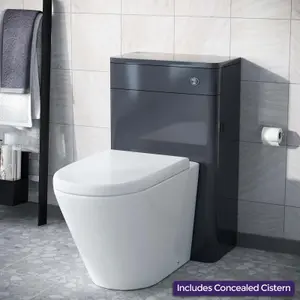 Nes Home Afern Modern 500mm Dark Grey  Back To Wall WC Unit & Rimless Toilet Pan Space Saving