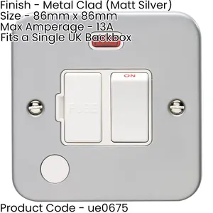 13A DP Switched Fuse Spur Flex Outlet & Neon HEAVY DUTY METAL CLAD Isolation