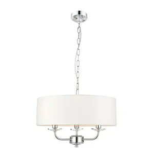 Anson Lighting Eureka 3lt Pendant light finished Bright nickel plate and vintage white fabric