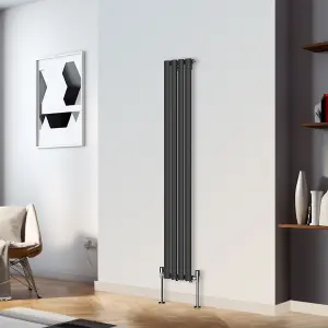 Right Radiators 1600x236mm Vertical Single Oval Column Designer Radiator Black