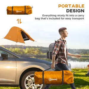 Outsunny Double Layer Camping Tent for 1-2 Man, 2000mm Waterproof, Orange