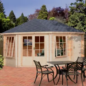 Shire Rowney 10x14 ft Toughened glass & 2 windows Apex Wooden Cabin with Felt tile roof